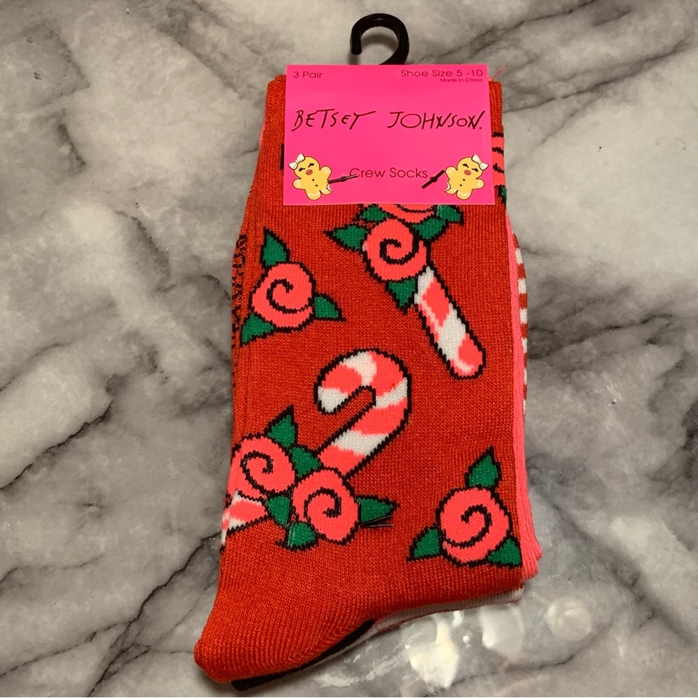 Betsey Johnson - 3 Pairs of Women’s Crew Socks - Christmas Themed